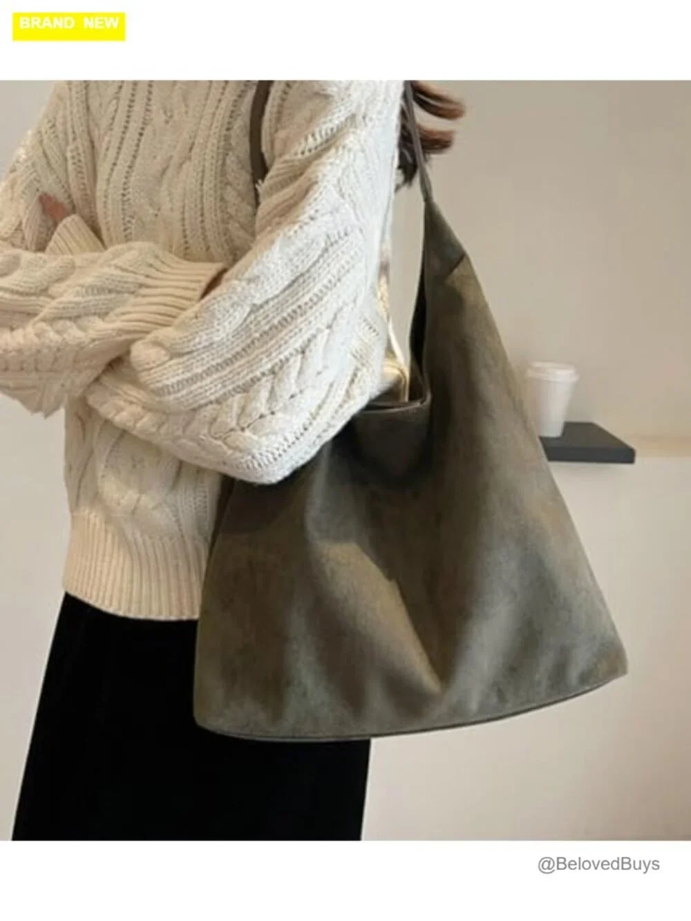 Large Slouchy Faux Suede Leather Hobo Shoulder Bag Set of 2